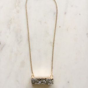 Silver Crystal Geode Druzy Stone Bar Necklace